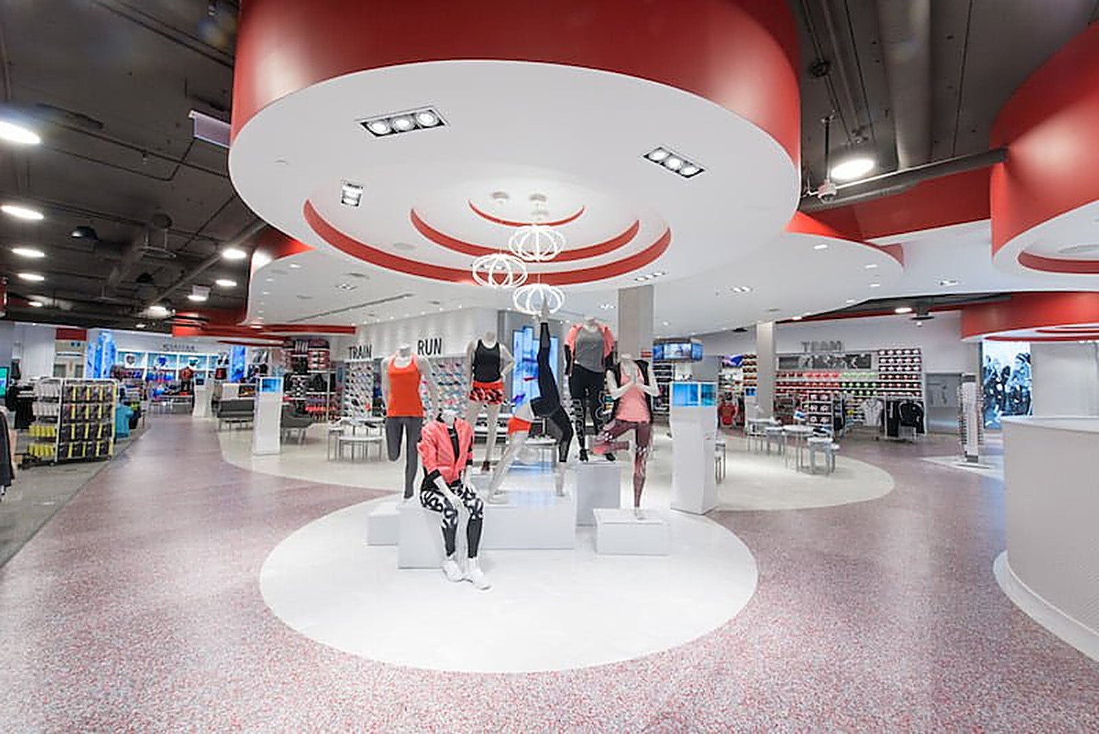 Interior of a modern retail store with product displays