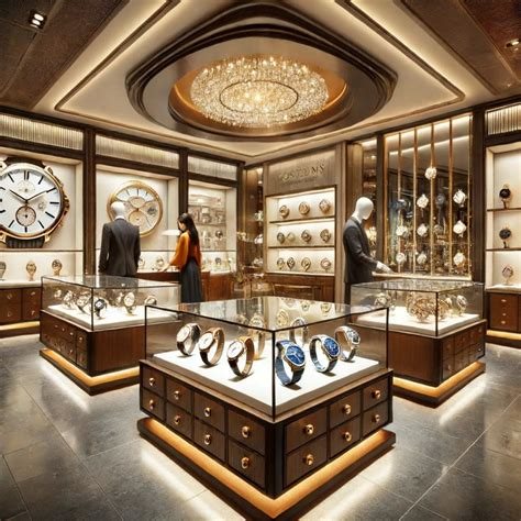Watches on display in a luxury retail showcase